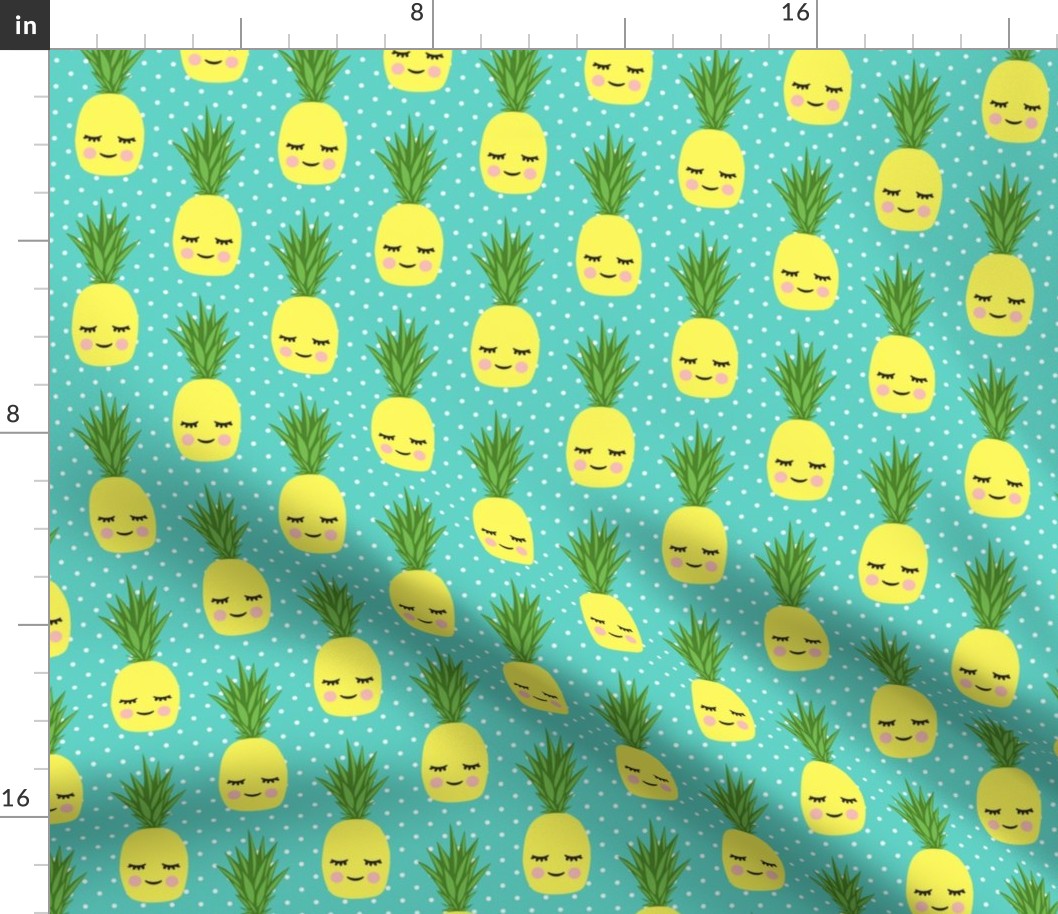 happy pineapples - polka dots on teal