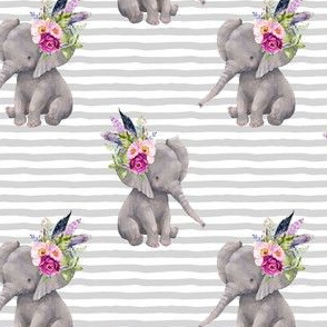 4" Boho Lilac Elephant - Grey Stripes