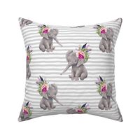 8" Boho Lilac Elephant - Grey Stripes