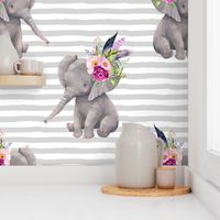 8" Boho Lilac Elephant - Grey Stripes