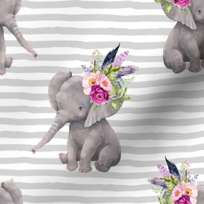 8" Boho Lilac Elephant - Grey Stripes
