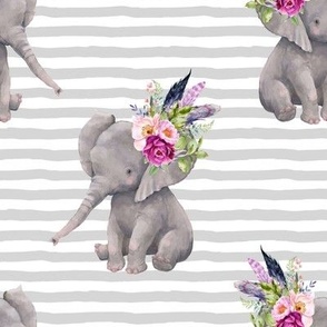 8" Boho Lilac Elephant - Grey Stripes