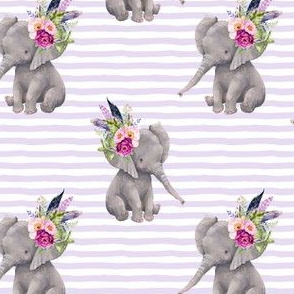 4" Boho Lilac Elephant - Lilac Stripes