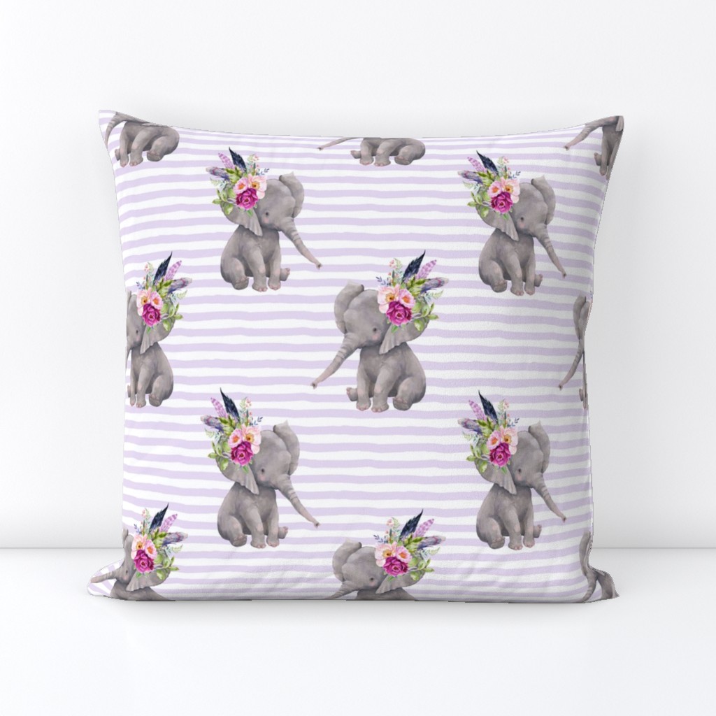 8" Boho Lilac Elephant - Lilac Stripes