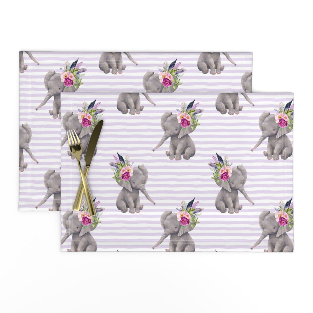 8" Boho Lilac Elephant - Lilac Stripes