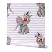 8" Boho Lilac Elephant - Lilac Stripes