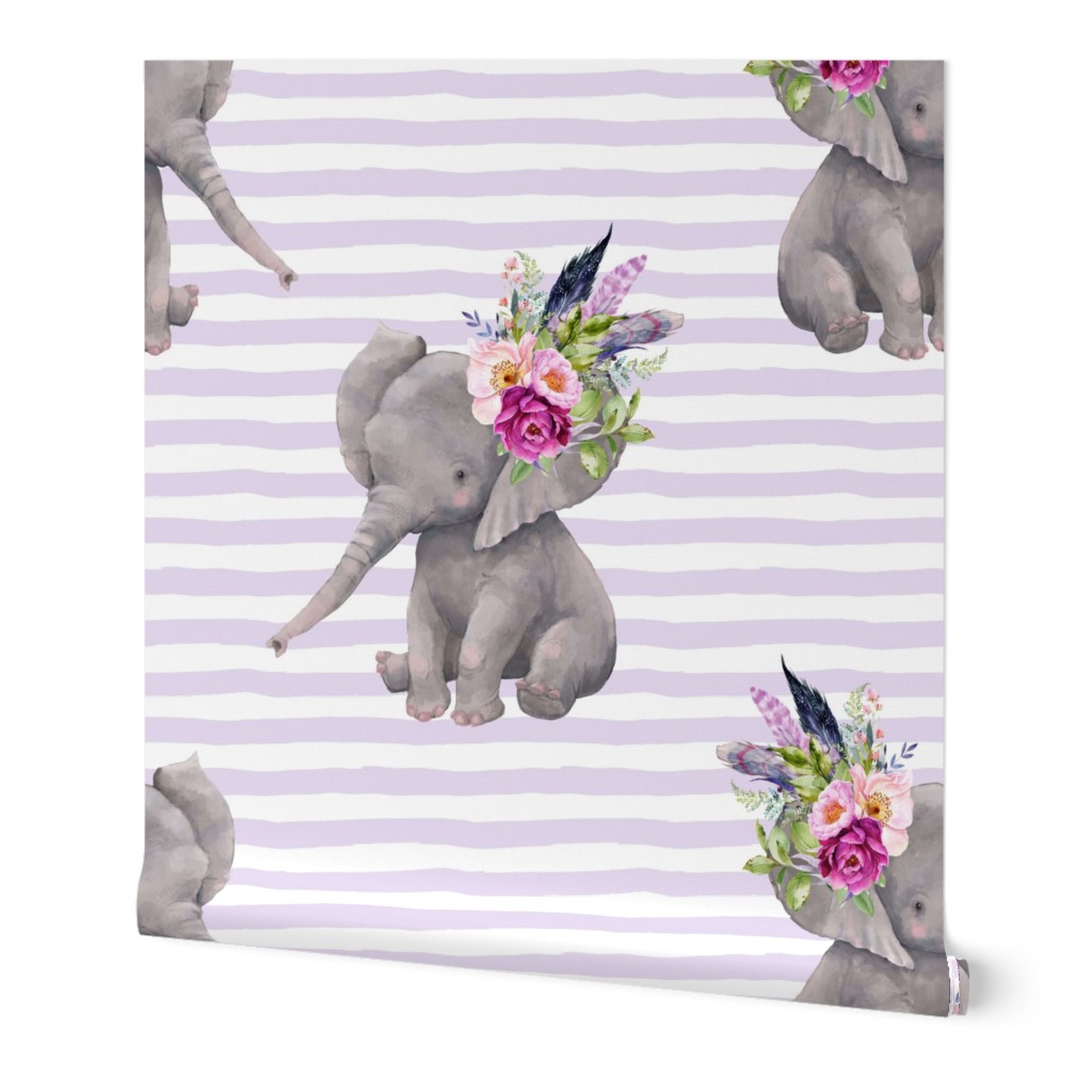 14" Boho Lilac Elephant - Lilac Stripes