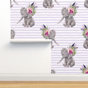 14" Boho Lilac Elephant - Lilac Stripes