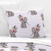 14" Boho Lilac Elephant - Lilac Stripes