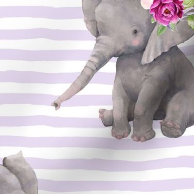 14" Boho Lilac Elephant - Lilac Stripes