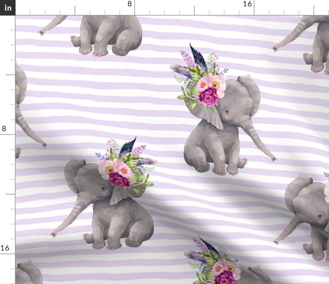 14" Boho Lilac Elephant - Lilac Stripes