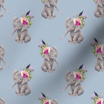 4" Boho Lilac Elephant - Muted Blue