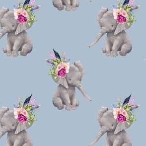 4" Boho Lilac Elephant - Muted Blue