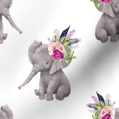 8" Boho Lilac Elephant - White