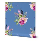 8" Lilac Boho Florals with Feathers - Dark Blue