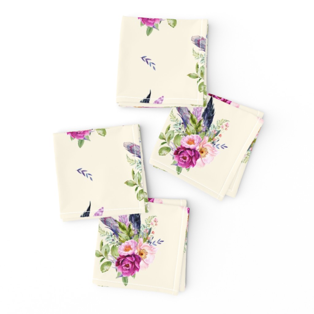 8" Lilac Boho Florals with Feathers - Ivory