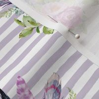 8" Lilac Boho Florals with Feathers - Lilac Stripes