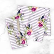 8" Lilac Boho Florals with Feathers - Lilac Stripes