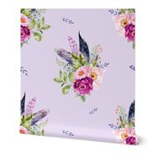 4" Lilac Boho Florals with Feathers - Lilac