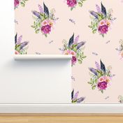 8" Lilac Boho Florals with Feathers - Peach