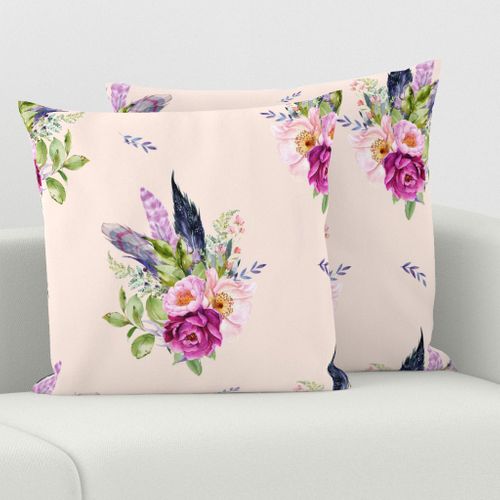 18" Lilac Boho Florals with Feathers - Peach