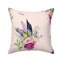 18" Lilac Boho Florals with Feathers - Peach