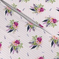 4" Lilac Boho Florals with Feathers - Pink Stripes