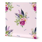4" Lilac Boho Florals with Feathers - Pink
