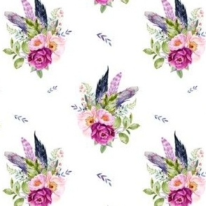 4" Lilac Boho Florals with Feathers - White
