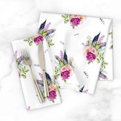 8" Lilac Boho Florals with Feathers - White