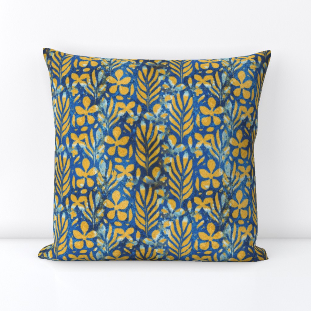 Grunge Monstera, Blue and Gold, Large