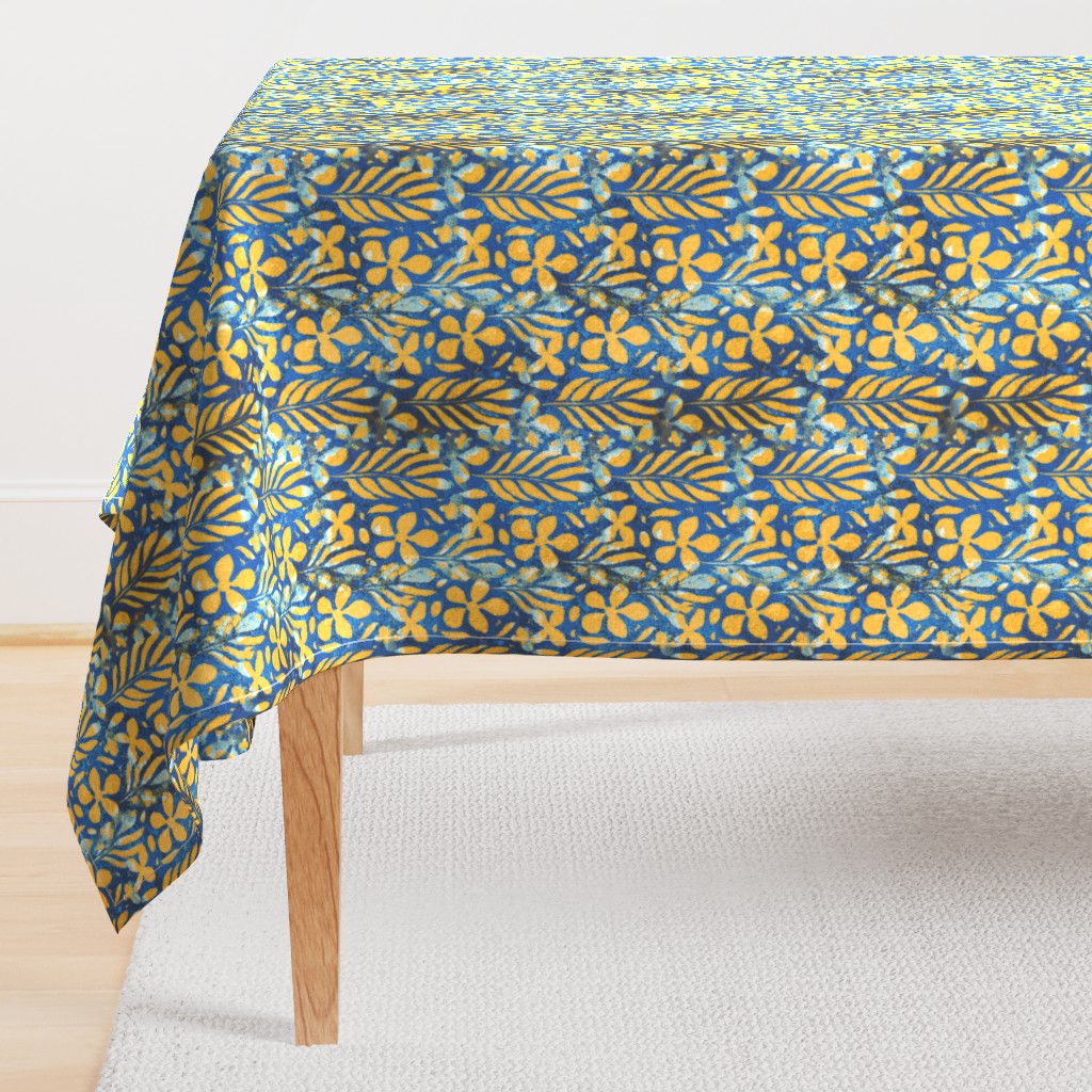 Grunge Monstera, Blue and Gold, Large