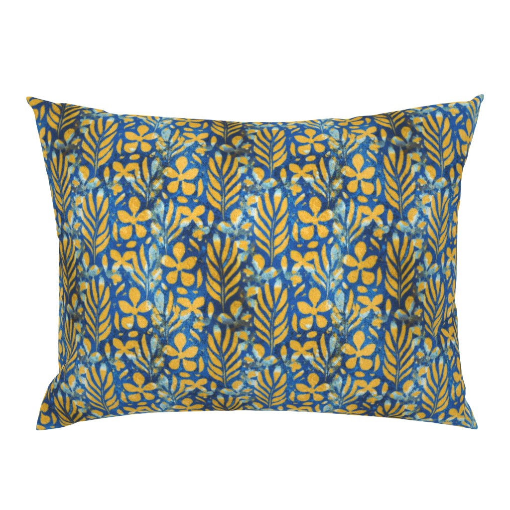 Grunge Monstera, Blue and Gold, Large