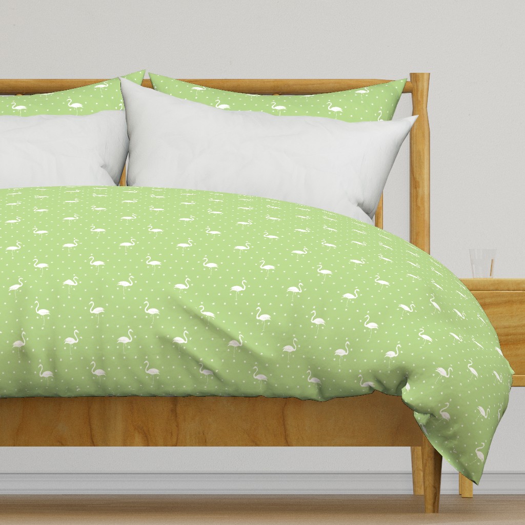 flamingos and stars on light green - small