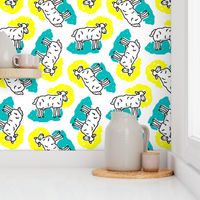 1950's Style Sheep in Yellow and Turquoise