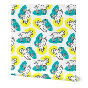 1950's Style Sheep in Yellow and Turquoise