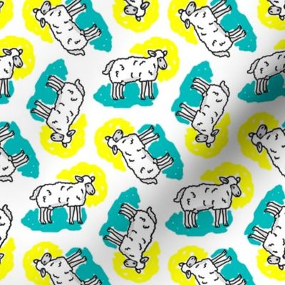 1950's Style Sheep in Yellow and Turquoise