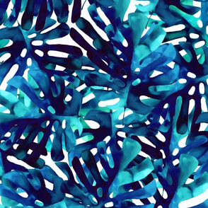 Monstera Blue Leaves on White