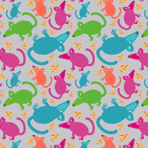 Mice with Cheese - Pink and Green on gray