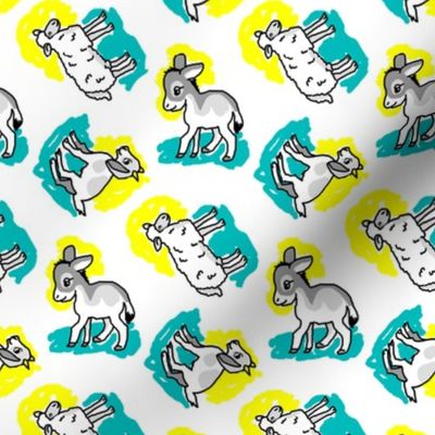 1950's Style Sheep Goat and Donkey in Yellow and Turquoise
