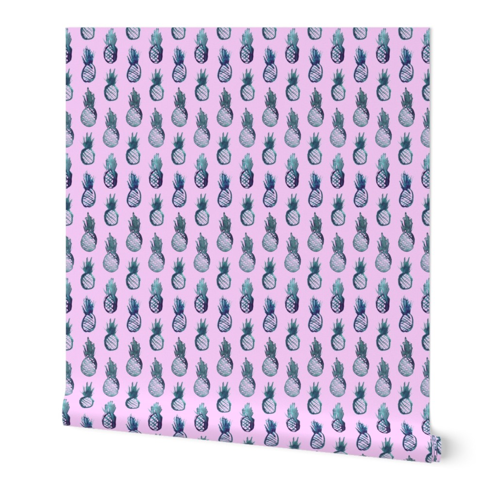 Indigo pineapples on pink || cute tropical pattern for nursery