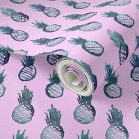 Indigo pineapples on pink || cute tropical pattern for nursery