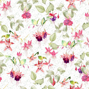 FUCHSIA FLOWERS ON WHITE WATERCOLOR GARDEN