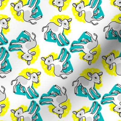 1950's Style Calf Baby Cow in Yellow and Turquoise