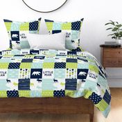 Bear Creek Patchwork Quilt Top || Little man with navy bear