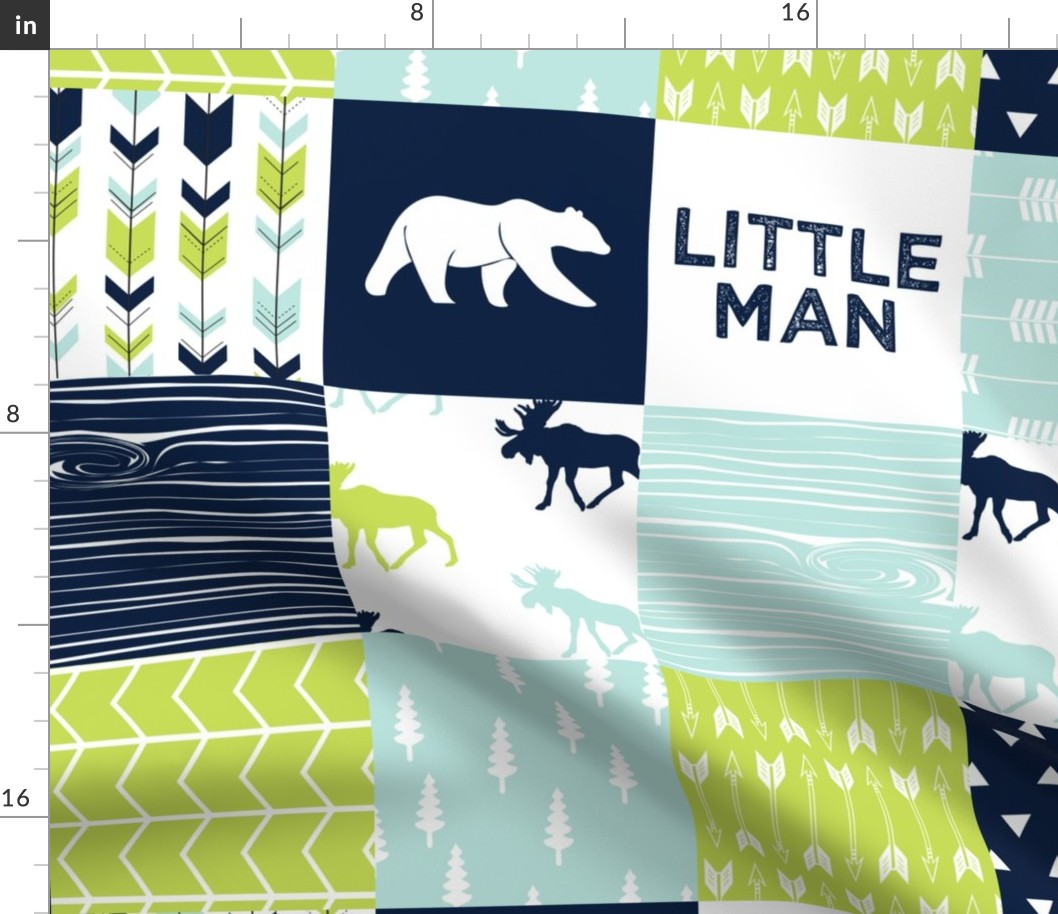 Bear Creek Patchwork Quilt Top || Little man with navy bear