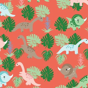 Pastel Dino on Peach, kids fabric, childrens fabric, cute dinosaurs 