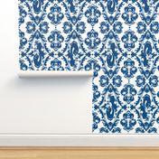 Mermaid Damask in Classic Blue