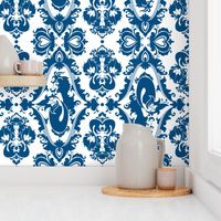 Mermaid Damask in Classic Blue