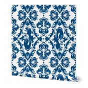 Mermaid Damask in Classic Blue